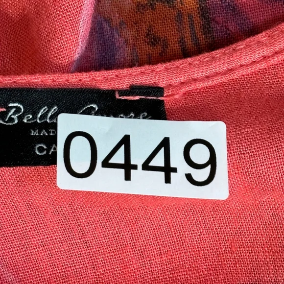 Bella Amore Linen Dress Women’s Medium Orange Red Purple Pockets Floral V-Neck - Picture 13 of 13